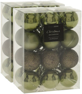 48x stuks mini kerstballen mix groen tinten kunststof 3 cm