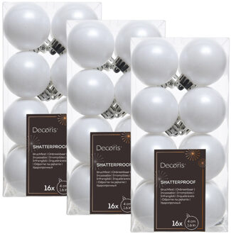 48x Winter witte kerstballen 4 cm kunststof mat