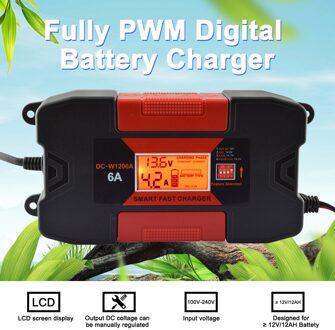 4A/6A 12 v Auo Auto Smart Battery Charger 100 v-240 v EU Plug Over-temperatuur bescherming Volledig PWM Digitale Batterijlader