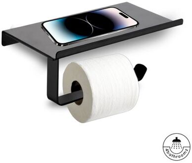 4bathroomz® Toiletrolhouder met planchet voor telefoon - wc rolhouder Zilverkleurig