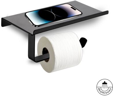 4bathroomz® Toiletrolhouder met planchet voor telefoon - wc rolhouder Zilverkleurig