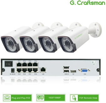 4ch 1080P POE Kit H.265 System CCTV Security 8ch NVR 2.0MP Outdoor Waterproof IP Camera Surveillance Alarm Video P2P G.Craftsman