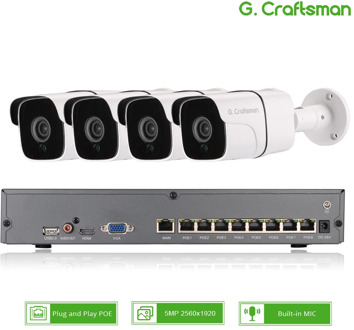 4ch 5MP Audio POE Kit H.265 System CCTV Security NVR Outdoor Waterproof IP Camera Surveillance Alarm Video Record G.Craftsman