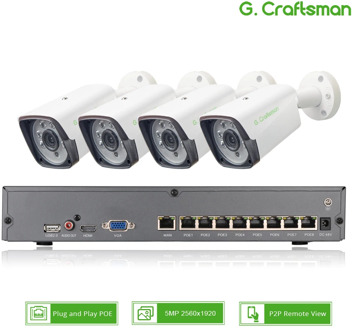 4ch 5MP POE Kit H.265 System CCTV Security Up to 8ch NVR Outdoor Waterproof IP Camera Surveillance Alarm Video P2P G.Craftsman