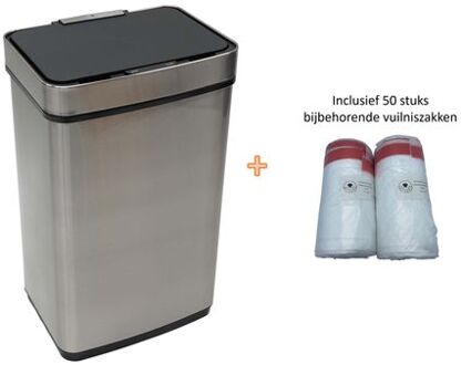 4cookz® Sensor Prullenbak Smart inclusief 50 vuilniszakken - 60L RVS Zilverkleurig