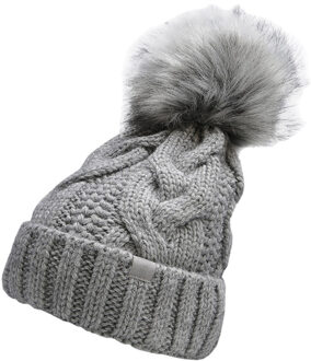 4F Dames gebreide bobble muts - maat S Grijs