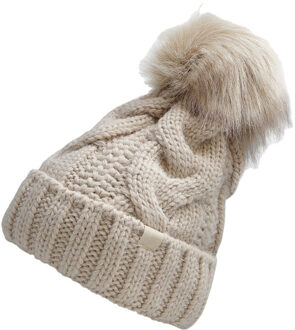 4F Dames gebreide bobble muts Roze - S