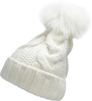 4F Dames gebreide bobble muts Wit