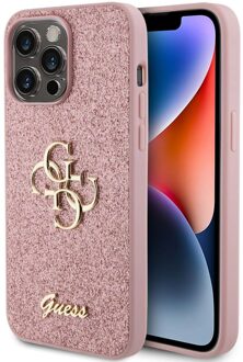 4G Metal Logo Glitter Backcover voor de iPhone 15 Pro Max - Roze