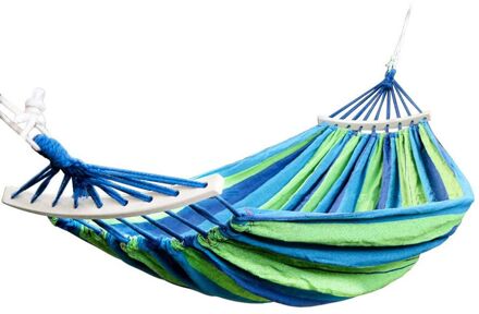 4gardenz® Canvas Hangmat met Spreidstok 290x150cm - Blauw/Groen