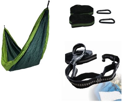 4gardenz® hangmat Vakantieset nylon Hangmat + Boombevestiging Groen Blauw