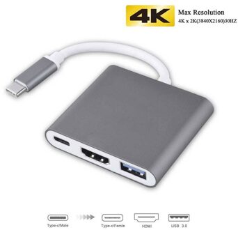 4K Hdmi-Compatibel Adapter Usb C Hd Usb3.0 Converter Hub Adapter Aluminium Macbook Pro Samsung S9 S10 huawei P20 P30 grijs