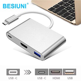 4K Hdmi-Compatibel Adapter Usb C Hd Usb3.0 Converter Hub Adapter Aluminium Macbook Pro Samsung S9 S10 huawei P20 P30 zilver