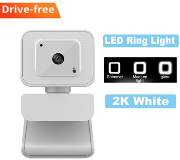 4K Webcam Ring Licht 2K Full Hd Cover Autofocus Web Camera Ring Vullen Licht Usb Pc Computer Laptop video Webcam Met Microfoon 2K wit
