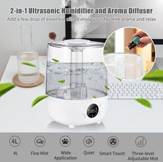 4L Humidifiers for Bedroom Ultrasonic Air Humidifiers Aroma Diffuser Touch Control Buttons with LCD Screen Remote Control Extra Long Hose Nozzle Ultra Quiet Timer 3 Mist Modes Auto Standby