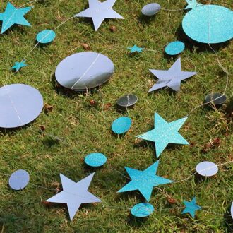 4M Rose Goud Spiegel Papier Banner Star Ronde Vorm Guirlande Banner Verjaardag Wedding Party Baby Shower Chrismas Decoratie Benodigdheden blauw en zilver