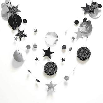 4M Zwart Zilver Moon Star Garland Decoraties Glitter Outer Space Verjaardagsfeestje Opknoping Bruiloft Twinkle Baby Shower Decoraties 1stk ster Circle