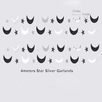 4M Zwart Zilver Moon Star Garland Decoraties Glitter Outer Space Verjaardagsfeestje Opknoping Bruiloft Twinkle Baby Shower Decoraties 1stk ster maan