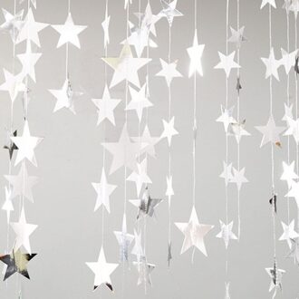 4M Zwart Zilver Moon Star Garland Decoraties Glitter Outer Space Verjaardagsfeestje Opknoping Bruiloft Twinkle Baby Shower Decoraties 1stk zilver ster
