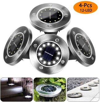 4Pack Solar Tuinverlichting 12/16/20LED Solar Grond Lichten Waterdichte Licht Ondergrondse Sensing Landschap Verlichting Voor gazon Pathway 12 LEDS wit