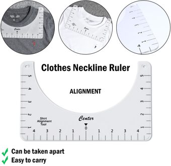 4Pc Acryl Transparante T-shirt Gids Heerser Maattabel Vinyl Heerser Uitlijning Centreerwerktuig Stof Naaien Accessoire Gids Heerser PVC-10x6 inches