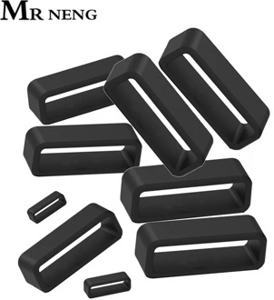 4Pc Black Watchbands 12 14 16 18 20 22 24 26 28 30mm Strap Loop Ring Silicone Rubber Watch Bands Accessories Holder Locker