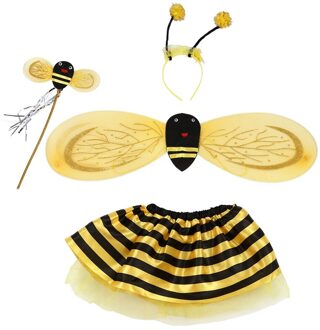 4Pc Bumble Bee Honing Meisjes Kids Fairy Halloween Fancy Dress Up Party Kostuum