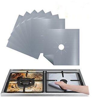 4Pc Kachel Protector Cover Liner Gasfornuis Protector Gasfornuis Kookplaat Brander Protector Keuken Accessoires Mat Fornuis Cover zilver 4stk