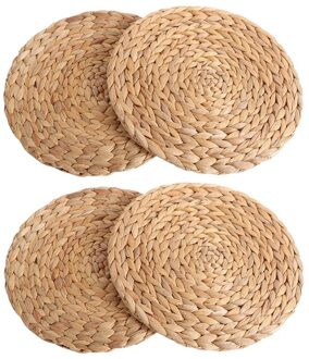 4Pc Natuurlijke Water Kalebas Geweven Placemat Ronde Geweven Rotan Tafel Mat Water Kalebas Placemat Ronde Pad Geweven Groene Tropische bruiloft