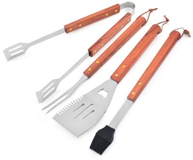 4Pc Rvs Barbecue Tool Set Schop Set Barbecue Outdoor Camping Barbecue Schop Picknick Bbq Accessoires