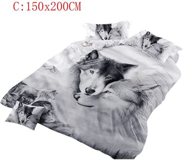 4Pc Wolf Koppels Beddengoed Kids 3D Beddengoed Koele Wolf Dekbedovertrek Set Schilderen Dekbedovertrek Dekbedovertrek/2pc Kussensloop/Lakens Js 150X200cm