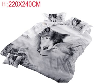 4Pc Wolf Koppels Beddengoed Kids 3D Beddengoed Koele Wolf Dekbedovertrek Set Schilderen Dekbedovertrek Dekbedovertrek/2pc Kussensloop/Lakens Js 220X240cm