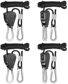 4pcs 1/8 Inch 8Feet Long Heavy Duty Adjustable Rope Clip Hanger for Grow Light Kit Hanging Ratchet Canoe Bow Stern Tie Down