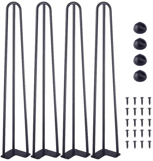 4PCS 12 Inch Hairpin Furniture Legs with Rubber Floor Protectors for Nightstand Coffee Table Desk