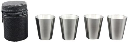 4Pcs 30/70Ml Rvs Gepolijst Wijn Drinken Borrelglaasjes Cup Met Leather Cover Case Tas Bar voor Home Kitchen Bar 4stk 30ml