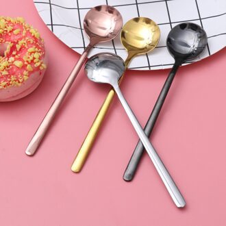 4Pcs 304 Roestvrij Staal Koffie Lepel Creatieve Dessert Lepel Roeren Lepel Kleine Ronde Lepel (13Cm)