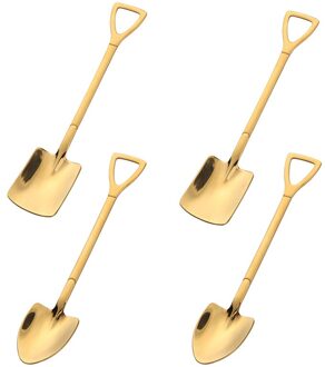 4Pcs 304 Roestvrij Staal Koffie Lepel Retro Schop Ijs Lepel Creatieve Thee-Lepel Mode Servies Keuken Set tool Lot 4stk goud (2A 2B)