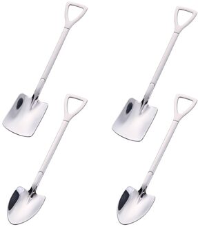 4Pcs 304 Roestvrij Staal Koffie Lepel Retro Schop Ijs Lepel Creatieve Thee-Lepel Mode Servies Keuken Set tool Lot 4stk zilver (2A 2B)