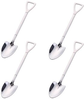 4Pcs 304 Roestvrij Staal Koffie Lepel Retro Schop Ijs Lepel Creatieve Thee-Lepel Mode Servies Keuken Set tool Lot 4stk zilver B