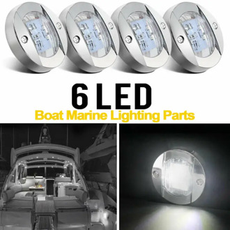 4pcs ABS Plastic 3" Round Marine Boat 6 Wide Angle LED Cabin Deck Walkway Courtesy Lights White Stern Light IP67 12V-24V DC