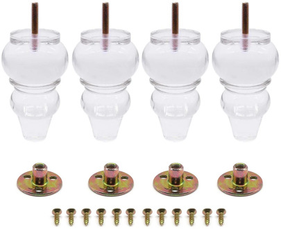 4Pcs Acrylic Furniture Legs 3.9-4.7'' Clear Gourd Shape Sofa Cupboard Feet With M8 Bolt Furniture Feet For Bed Stool Chair Feet