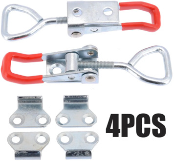 4pcs Adjustable Toggle Latch Catches Lock Cabinet Boxes Lever Handle Clamp Hasp Metal Clasp Furniture Tool Silver+Red