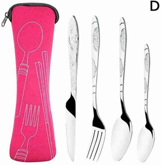 4Pcs Campers Messen Vork De Lepel Familie Reizen Camping Bestek Stalen Roestvrij Eyeful Set Bestek Vier-Delige B1F5 4stk-roze