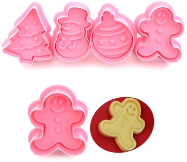 4pcs Cookie Stempel Biscuit Mold 3D Cookie Plunger Cutter DIY Bakvorm Peperkoek Huis Kerst Cookie Cutters Bakvormen