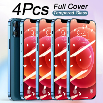 4PCS Full Cover Tempered Glass On the For iPhone 7 8 6 6s Plus Screen Protector On iPhone X XR XS MAX 11 Pro Max 12 Mini Glass