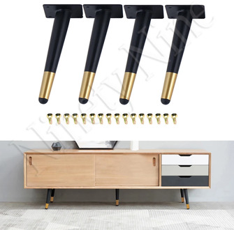 4Pcs Furniture legs table legs black Gold Metal Tapered Sofa Cupboard Cabinet Leg Feet 200MM With Mounting Screws