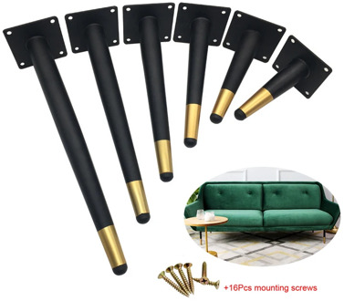 4Pcs Furniture Table Legs Black Gold Metal Tapered Feet For Sofa Cupboard Wardrobe TV Cabinet Chair 10-45CM With Mounting Screws