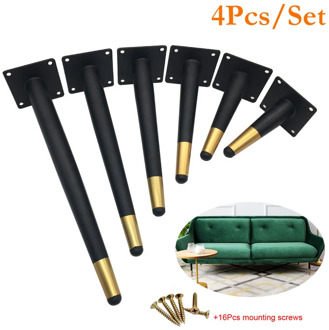 4Pcs Furniture table legs black Gold Metal Tapered Sofa Cupboard Cabinet Leg Feet 10/12/15/18/20/25/30/35CM With Mounting Screws