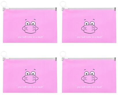 4Pcs Gezicht Maskers Zak Draagbare Cover Houder Opbergdoos Case Besparen Reizen Tijdelijke Organizer Container Zakken roze