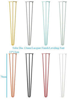4PCS H70cm Steel Tube Hairpin Leg W Leveling Feet Table Desk Coffee Bar Raw Black White Golden Silver Green Blue Lacquer